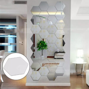 Silver Acrylic Hexagon Wall Mirror Set Modern 3D Wall Decor