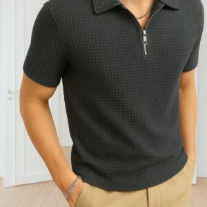 waffle knit polo shirt for men