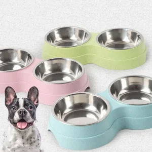 Double Pet Bowls Dog Food Water Feeder Stainless Steel Pet Drinking Dish Feeder Cat Puppy Feeding Supplies Small Dog Supplies